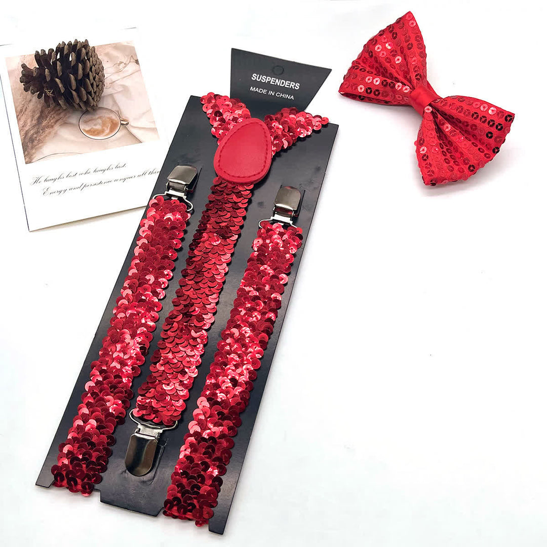 Lot de 2 nœuds papillon à paillettes amusants et bretelles réglables à 3 clips