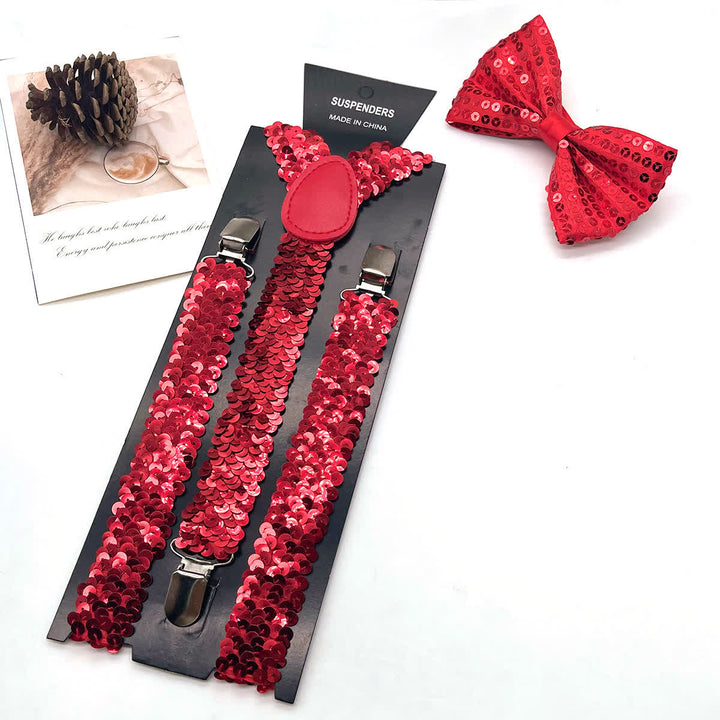 Lot de 2 nœuds papillon à paillettes amusants et bretelles réglables à 3 clips