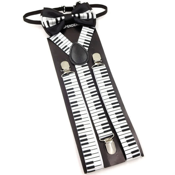 Lot de 2 nœuds papillon à motif piano avec bretelles réglables à 3 clips