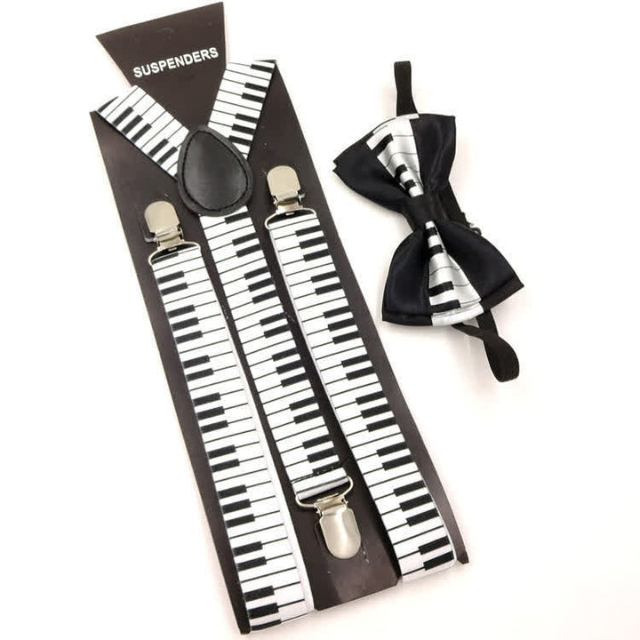 Lot de 2 nœuds papillon à motif piano avec bretelles réglables à 3 clips