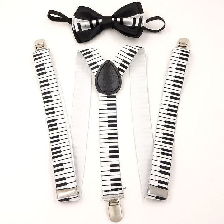 Lot de 2 nœuds papillon à motif piano avec bretelles réglables à 3 clips