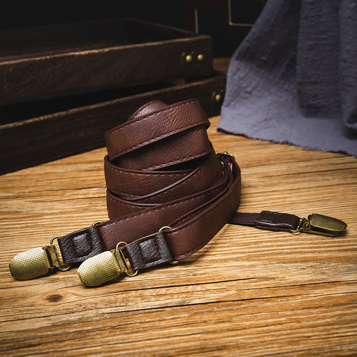 Bretelles réglables en cuir marron foncé vintage