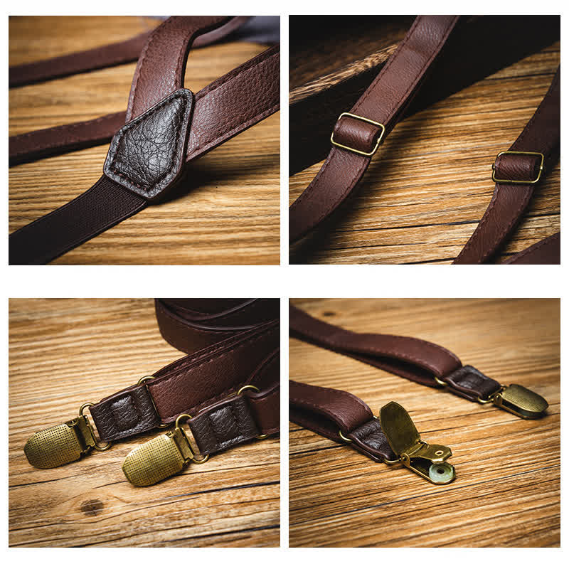 Bretelles réglables en cuir marron foncé vintage