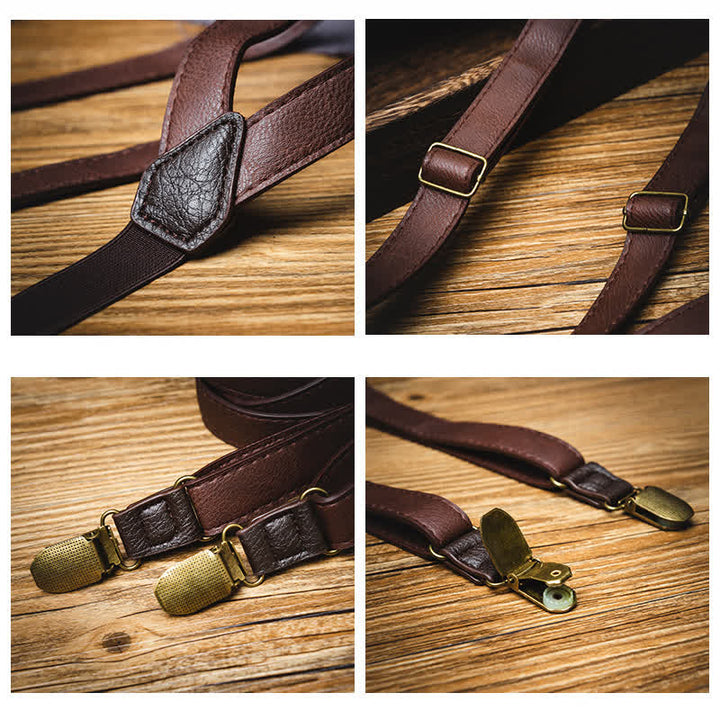 Bretelles réglables en cuir marron foncé vintage