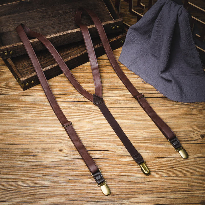 Bretelles réglables en cuir marron foncé vintage