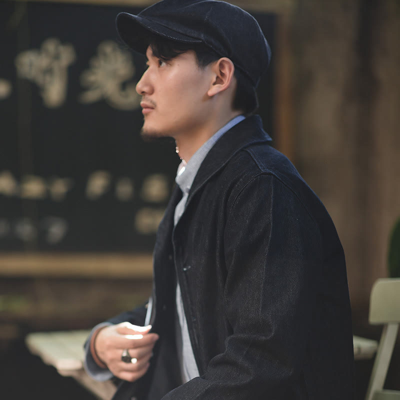 Casquette béret octogonale en jean streetwear à bord court pour hommes