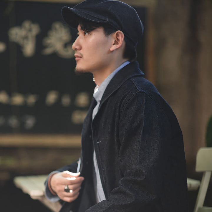 Casquette béret octogonale en jean streetwear à bord court pour hommes