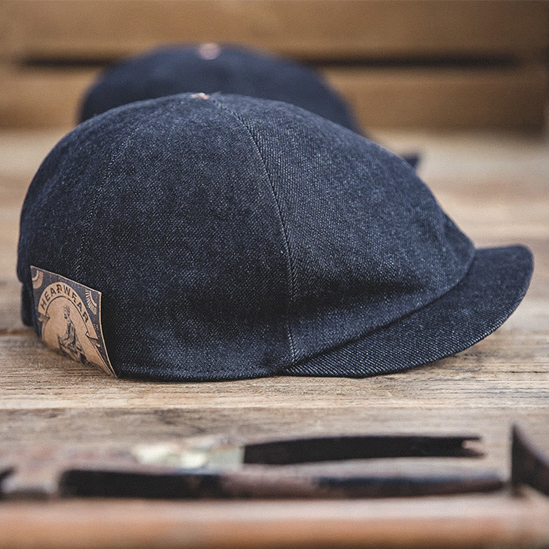 Casquette béret octogonale en jean streetwear à bord court pour hommes