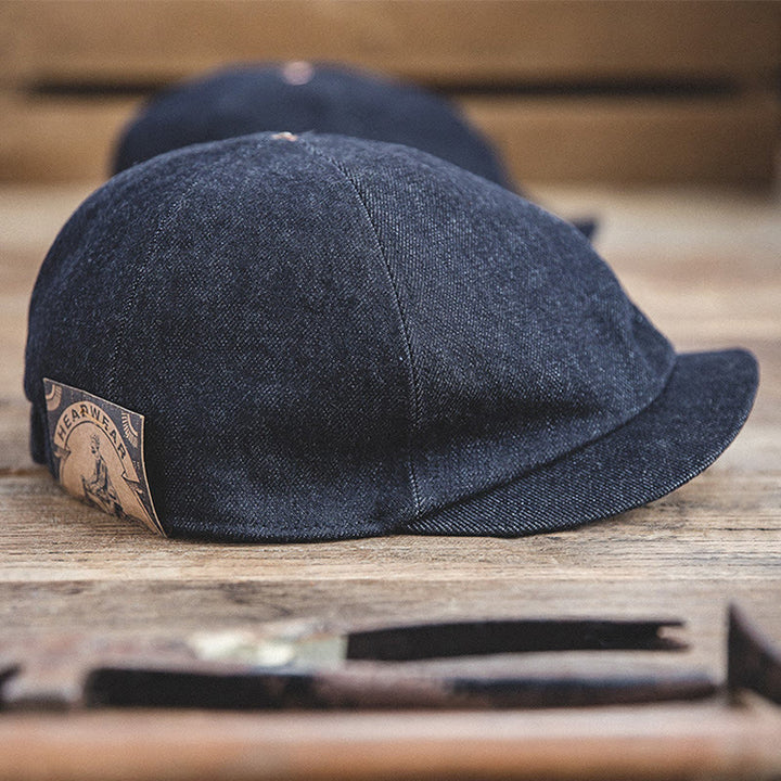 Casquette béret octogonale en jean streetwear à bord court pour hommes