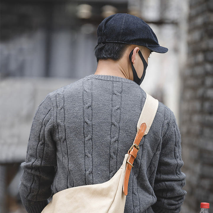 Casquette béret octogonale en jean streetwear à bord court pour hommes