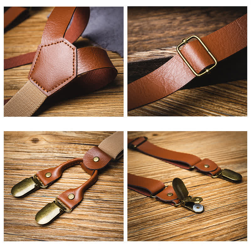 Bretelles en cuir élastiques réglables de style rétro marron