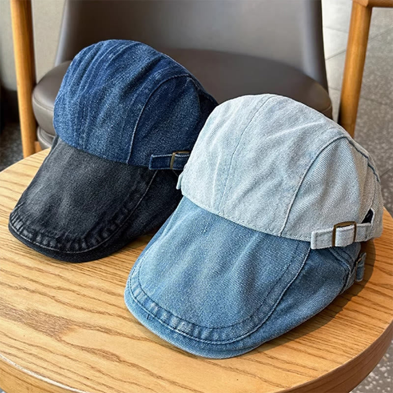 Casquette béret plate ajustable en denim classique - image 2