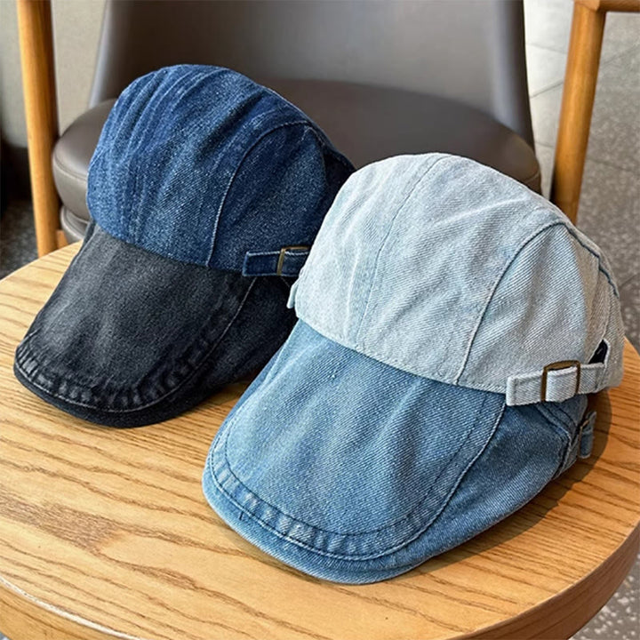Casquette béret plate ajustable en denim classique - image 2
