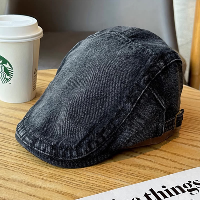 Casquette béret plate ajustable en denim classique - image 12