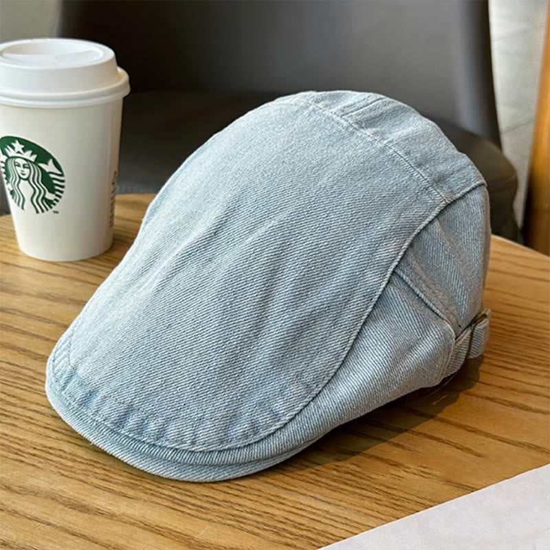 Casquette béret plate ajustable en denim classique - image 6
