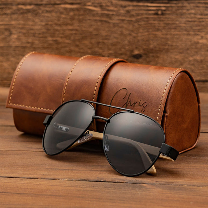 Étui en cuir personnalisé pour lunettes de soleil de plage