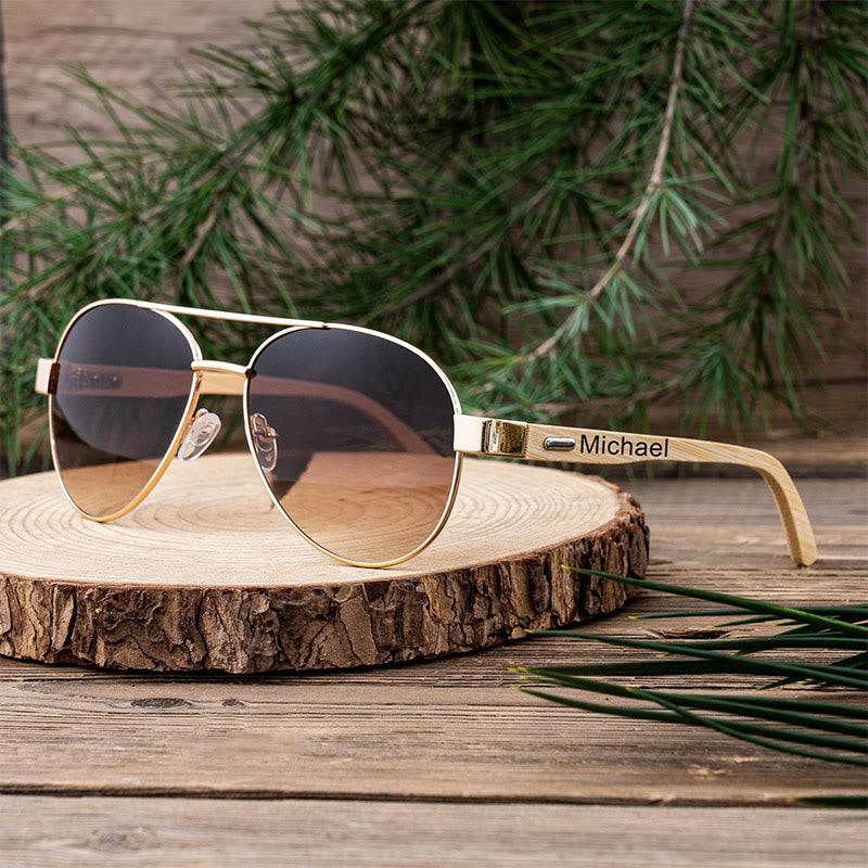 Étui en bois avec nom personnalisé pour lunettes de soleil d'extérieur