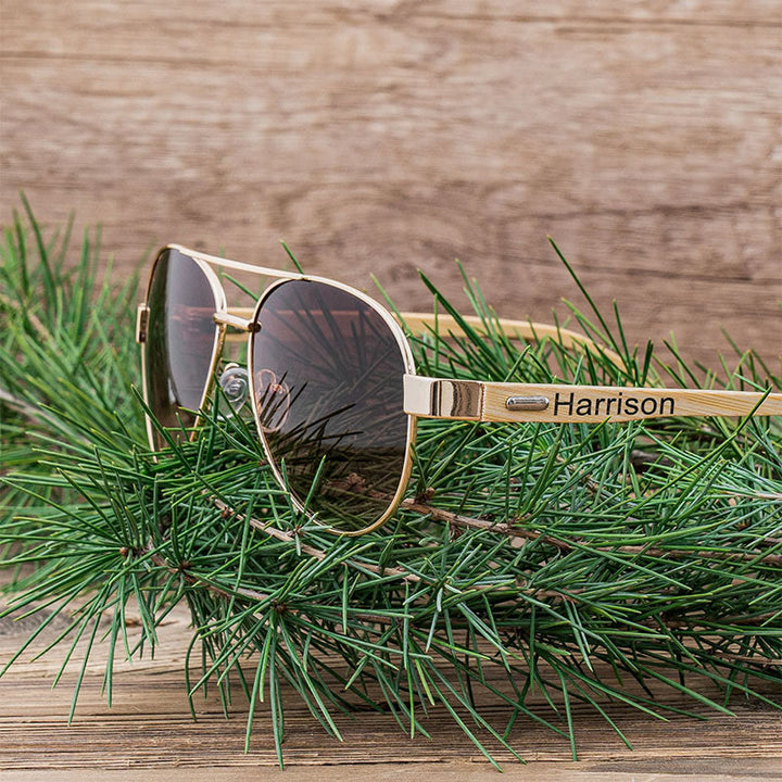 Étui en bois avec nom personnalisé pour lunettes de soleil d'extérieur