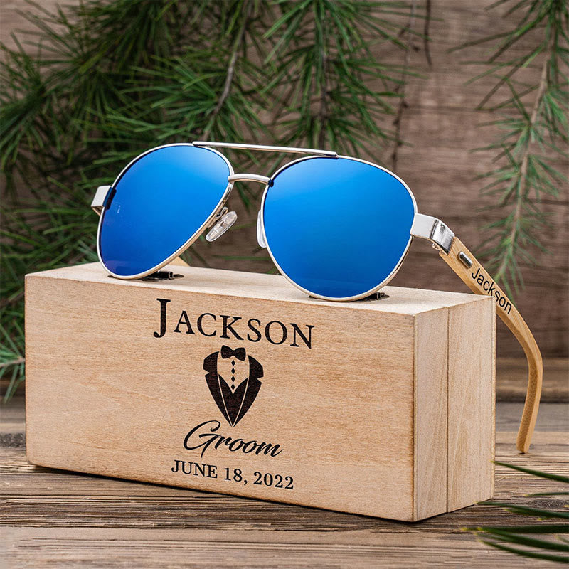 Étui en bois avec nom personnalisé pour lunettes de soleil d'extérieur