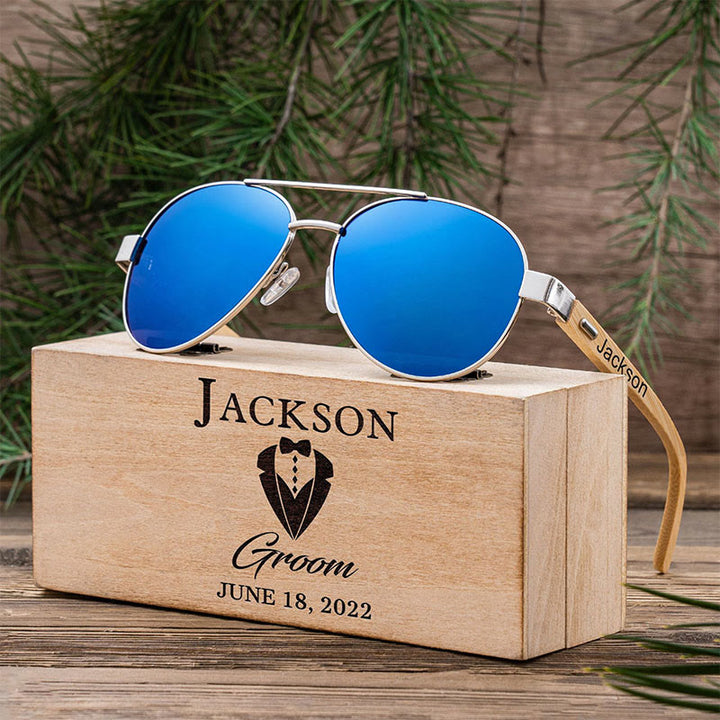 Étui en bois avec nom personnalisé pour lunettes de soleil d'extérieur