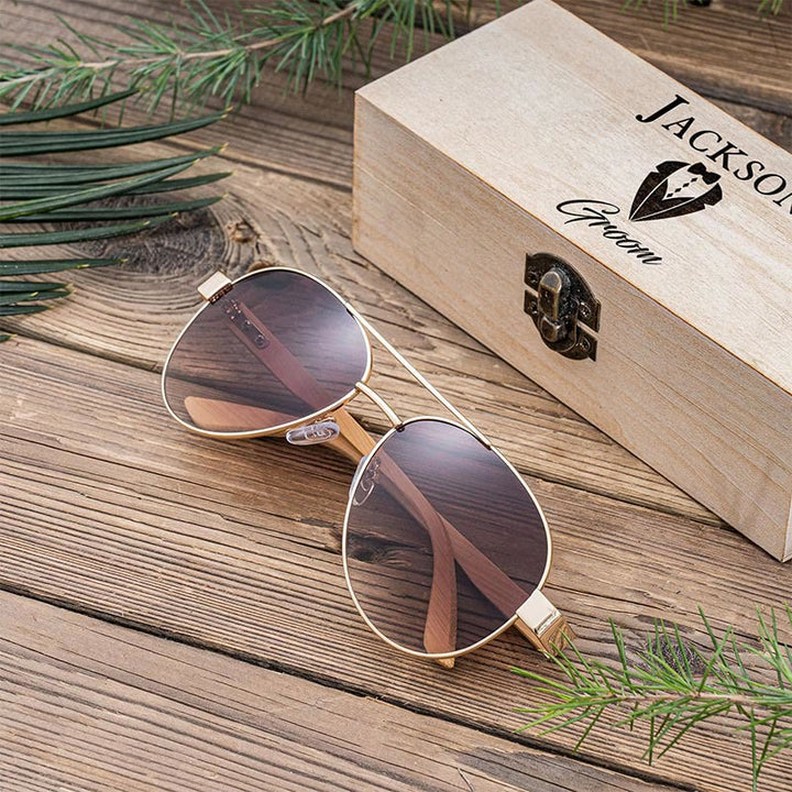 Étui en bois avec nom personnalisé pour lunettes de soleil d'extérieur
