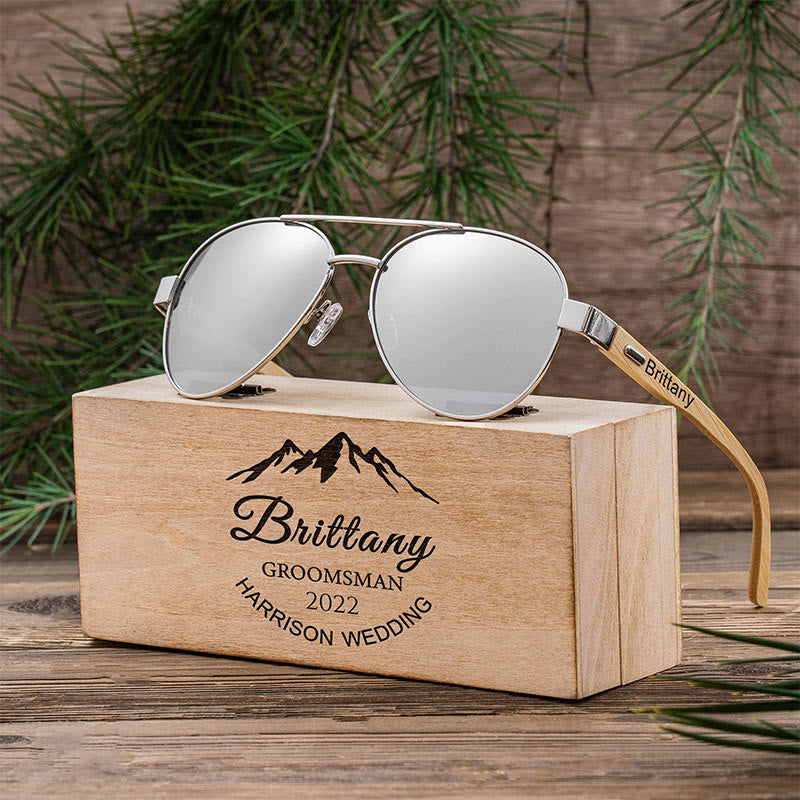 Étui en bois avec nom personnalisé pour lunettes de soleil d'extérieur