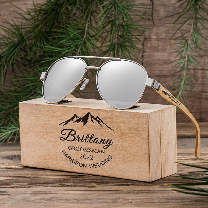 Étui en bois avec nom personnalisé pour lunettes de soleil d'extérieur