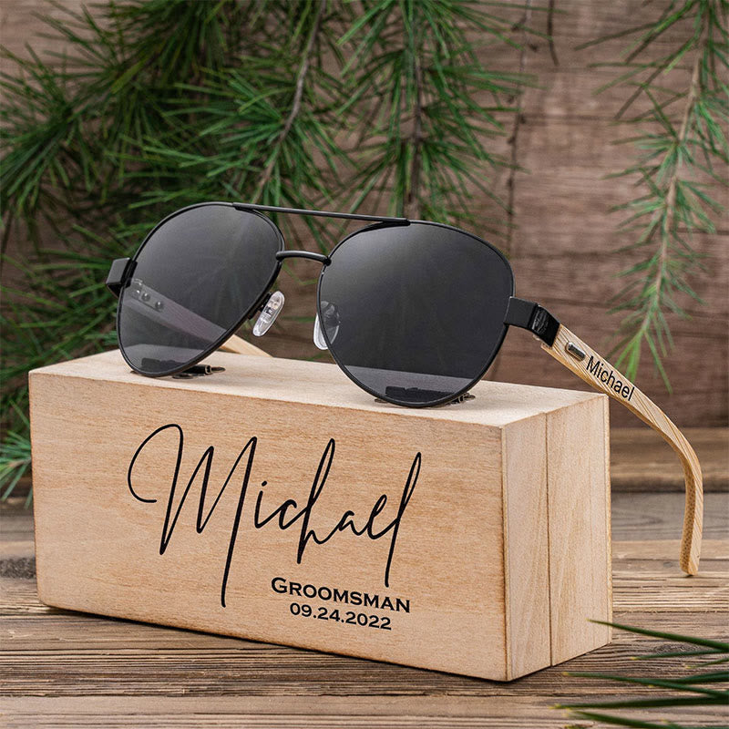 Étui en bois avec nom personnalisé pour lunettes de soleil d'extérieur