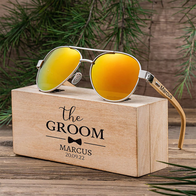 Étui en bois avec nom personnalisé pour lunettes de soleil d'extérieur