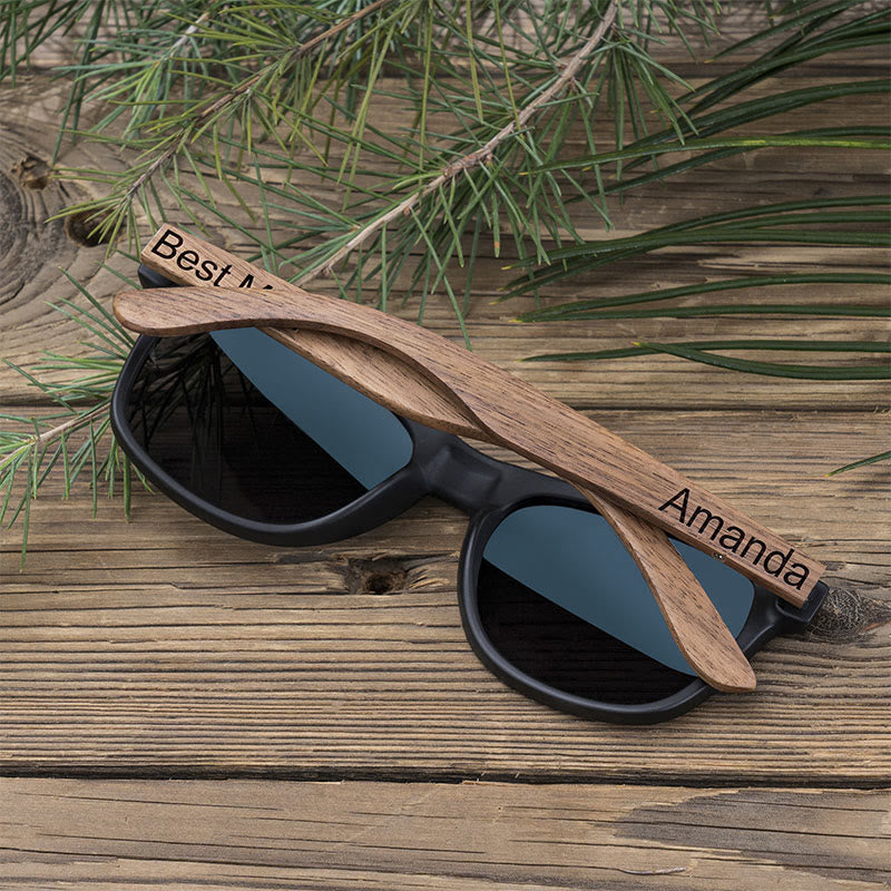 Étui en bois avec nom personnalisé pour lunettes de soleil miroir