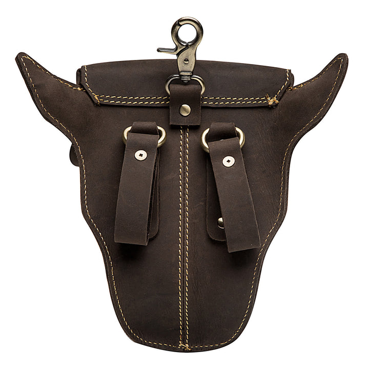 Sac ceinture en cuir véritable Crazy Horse avec tête de vache
