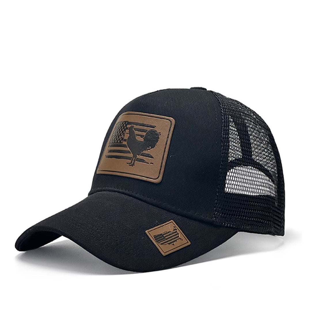 Casquette de camionneur ajustable pour homme avec motif coq et drapeau de la ferme