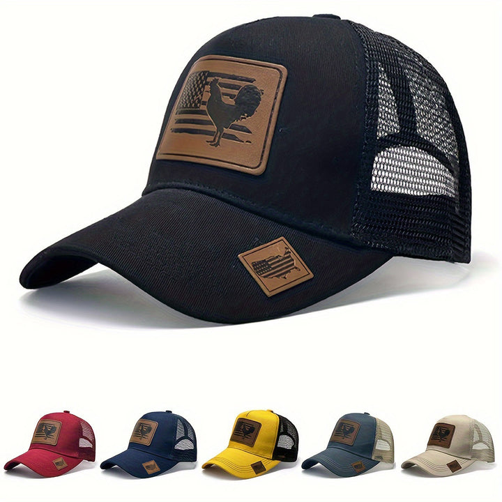 Casquette de camionneur ajustable pour homme avec motif coq et drapeau de la ferme