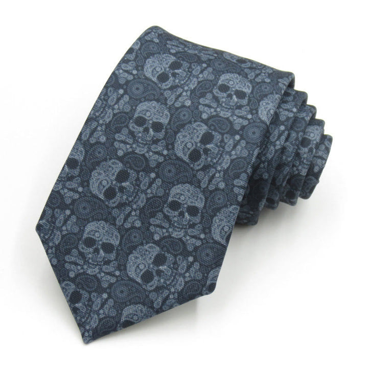Cravate grise à motif floral et tête de mort pour homme
