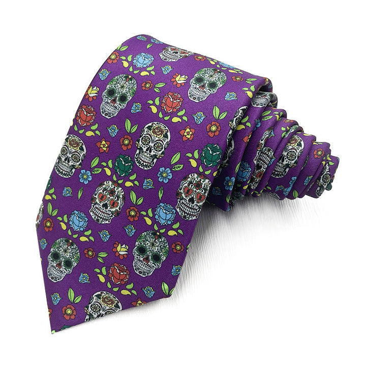 Cravate homme motif tête de mort colorée avec fleurs