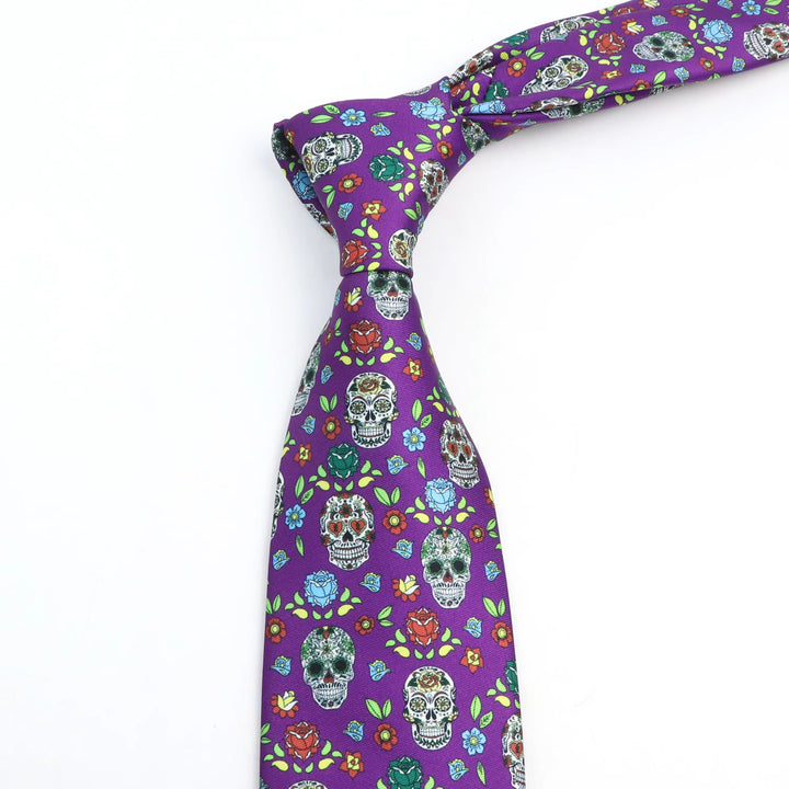 Cravate homme motif tête de mort colorée avec fleurs