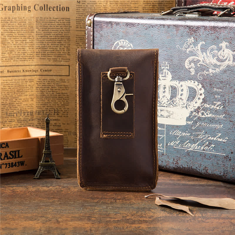 Sac ceinture vertical en cuir pour téléphone portable avec motif tête de mort et cheval fou