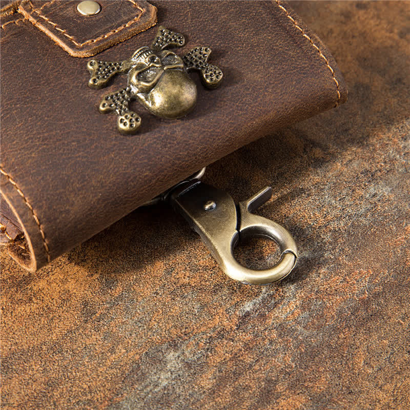 Sac ceinture vertical en cuir pour téléphone portable avec motif tête de mort et cheval fou