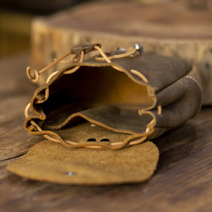 Petit portefeuille de style indien avec cordon de serrage et sac ceinture en cuir Crazy Horse
