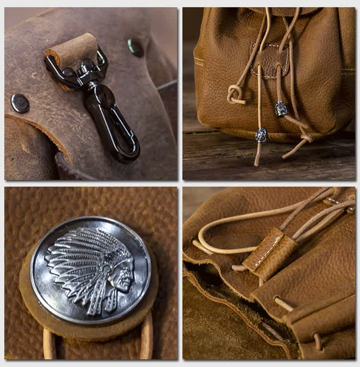 Petit portefeuille de style indien avec cordon de serrage et sac ceinture en cuir Crazy Horse