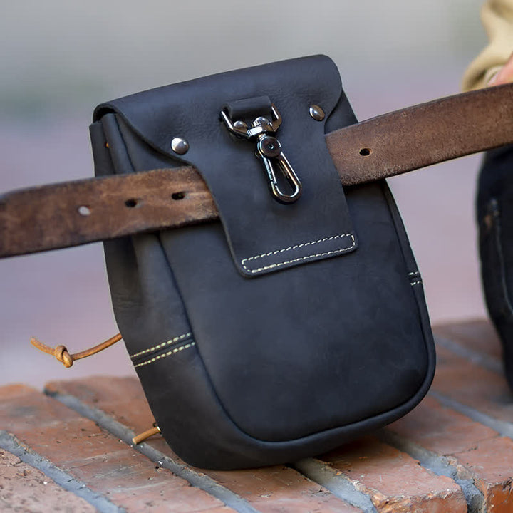 Petit portefeuille de style indien avec cordon de serrage et sac ceinture en cuir Crazy Horse