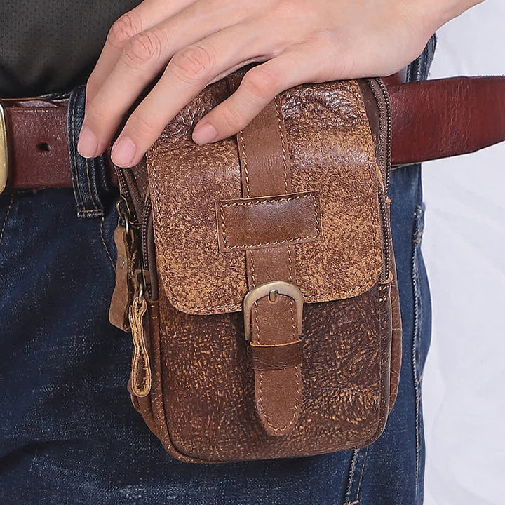 Sac banane de voyage rétro élégant en cuir avec fermeture éclair