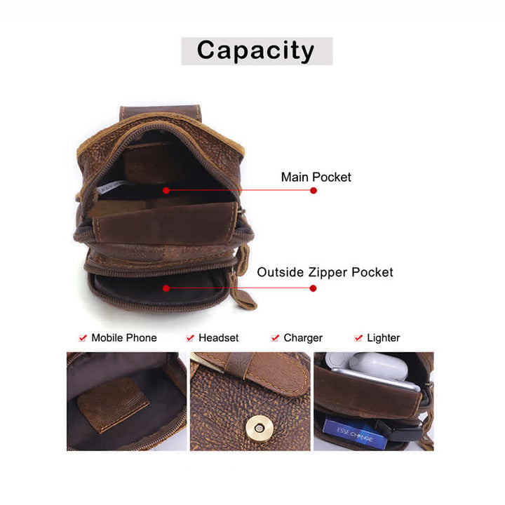 Sac banane de voyage rétro élégant en cuir avec fermeture éclair