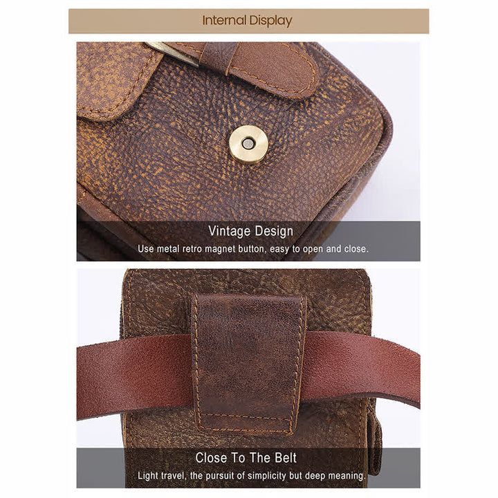 Sac banane de voyage rétro élégant en cuir avec fermeture éclair