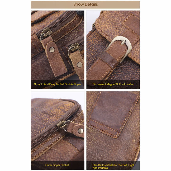 Sac banane de voyage rétro élégant en cuir avec fermeture éclair