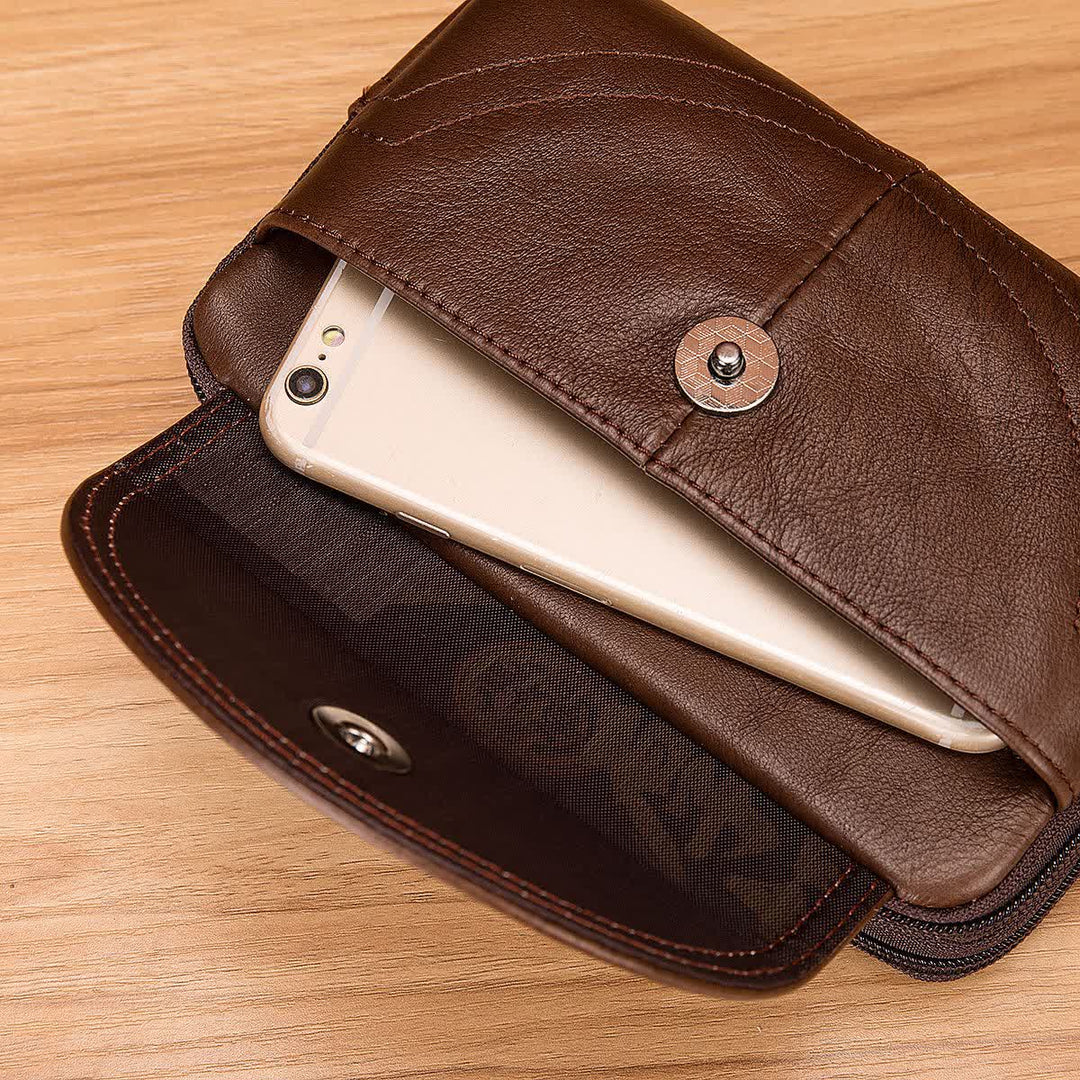 Sac ceinture en cuir à fermeture éclair horizontale simple et décontractée avec porte-cartes