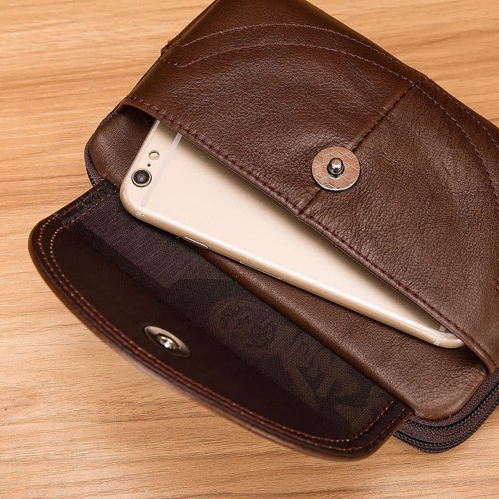 Sac ceinture en cuir à fermeture éclair horizontale simple et décontractée avec porte-cartes