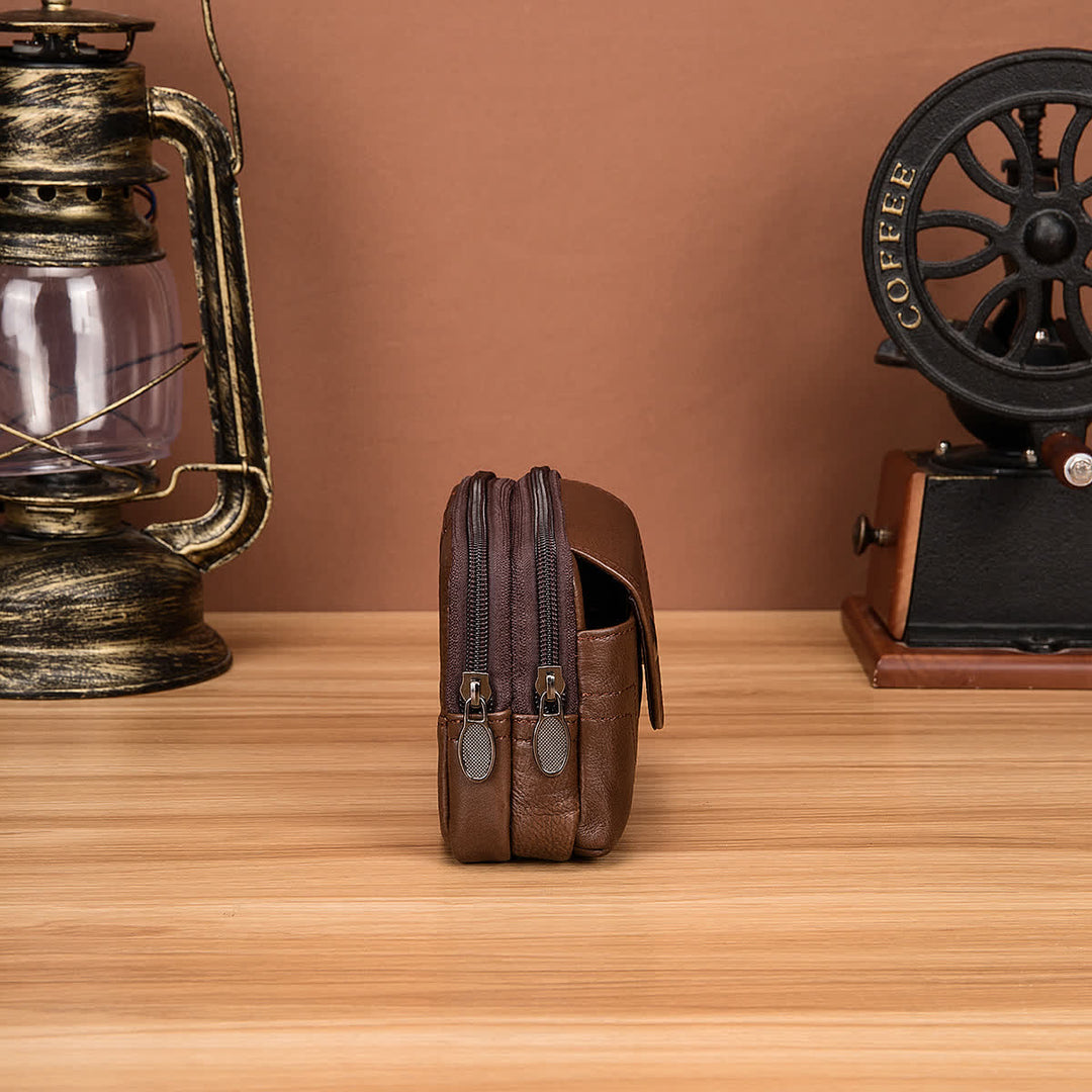 Sac ceinture en cuir à fermeture éclair horizontale simple et décontractée avec porte-cartes