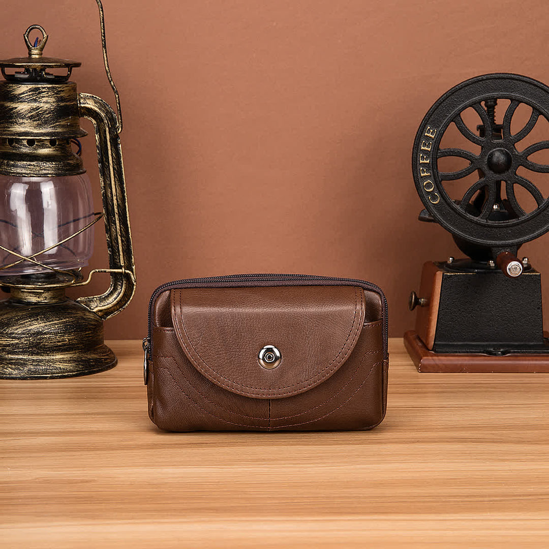 Sac ceinture en cuir à fermeture éclair horizontale simple et décontractée avec porte-cartes