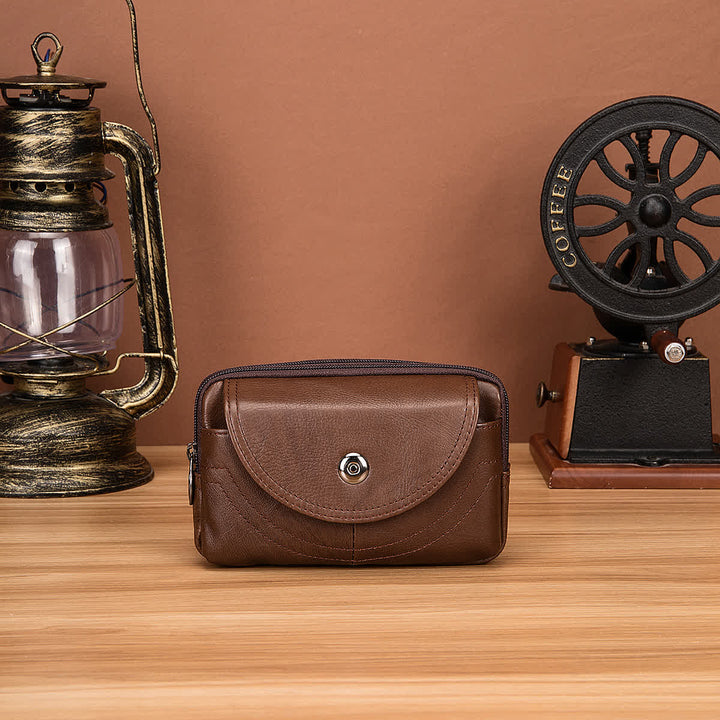 Sac ceinture en cuir à fermeture éclair horizontale simple et décontractée avec porte-cartes